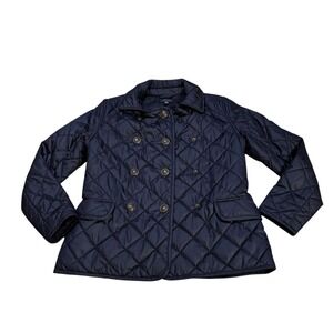 Polo Ralph Lauren Navy Blue Quilted Double Breasted Snap Button Jacket Large